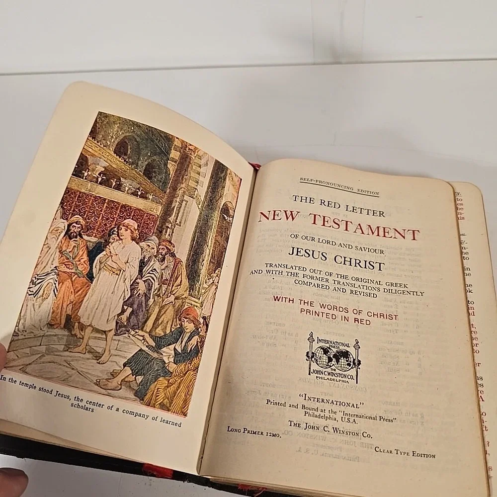 Vintage 1920s Red Letter‎ Testament John C Winston Co Leather-Bound